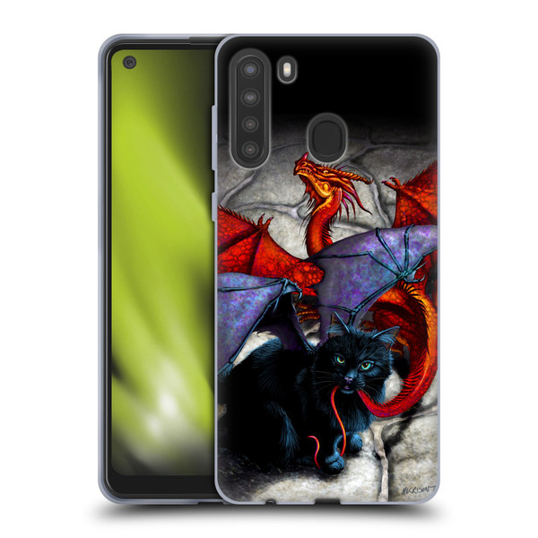 Stanley Morrison Art Bat Winged Black Cat & Dragon Soft Gel Case for Samsung Galaxy A21 (2020)