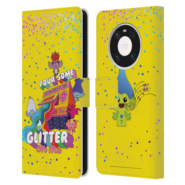 Trolls World Tour Key Art Glitter Print Leather Book Wallet Case Cover For Huawei Mate 40 Pro 5G