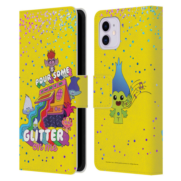 Trolls World Tour Key Art Glitter Print Leather Book Wallet Case Cover For Apple iPhone 11
