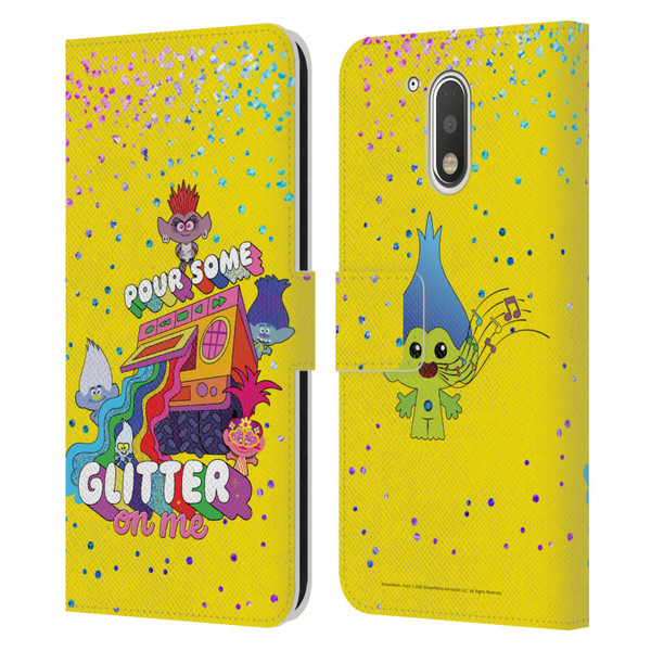 Trolls World Tour Key Art Glitter Print Leather Book Wallet Case Cover For Motorola Moto G41