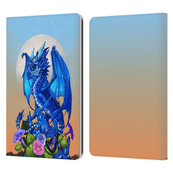 Stanley Morrison Art Blue Sapphire Dragon & Flowers Leather Book Wallet Case Cover For Amazon Kindle Paperwhite 1 / 2 / 3