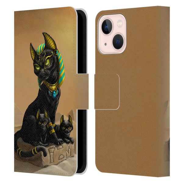 Stanley Morrison Art Egyptian Bastet Cat & Kittens Leather Book Wallet Case Cover For Apple iPhone 13 Mini