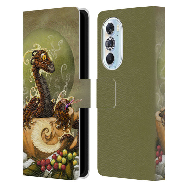 Stanley Morrison Art Brown Coffee Dragon Dragonfly Leather Book Wallet Case Cover For Motorola Edge X30
