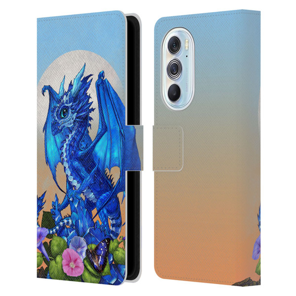 Stanley Morrison Art Blue Sapphire Dragon & Flowers Leather Book Wallet Case Cover For Motorola Edge X30