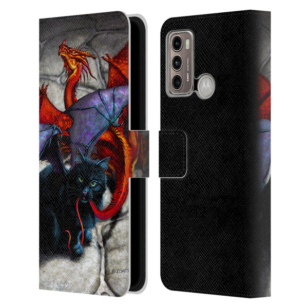 Stanley Morrison Art Bat Winged Black Cat & Dragon Leather Book Wallet Case Cover For Motorola Moto G60 / Moto G40 Fusion