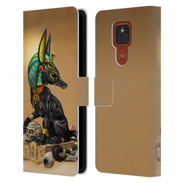 Stanley Morrison Art Egyptian Black Jackal Anubis Leather Book Wallet Case Cover For Motorola Moto E7 Plus