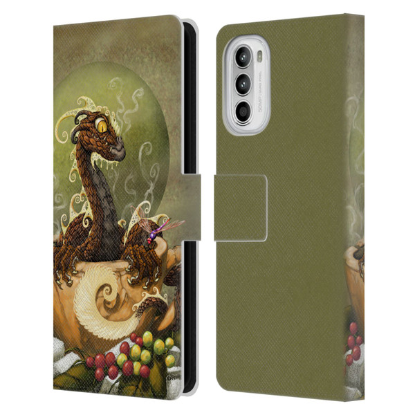 Stanley Morrison Art Brown Coffee Dragon Dragonfly Leather Book Wallet Case Cover For Motorola Moto G52