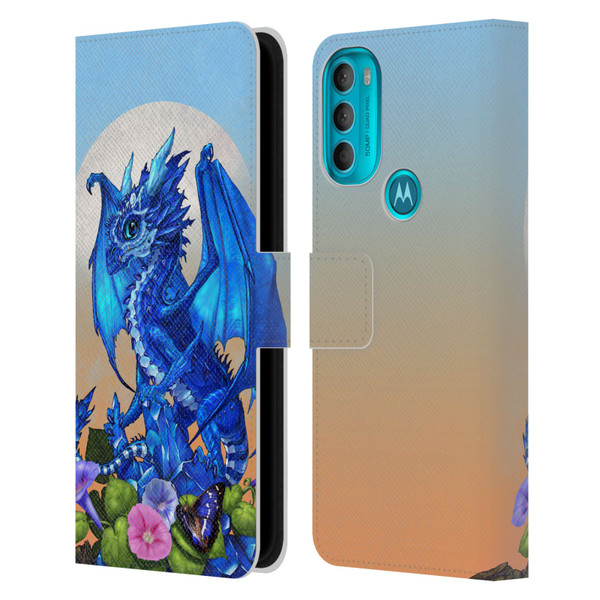 Stanley Morrison Art Blue Sapphire Dragon & Flowers Leather Book Wallet Case Cover For Motorola Moto G71 5G