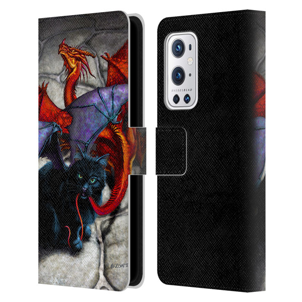 Stanley Morrison Art Bat Winged Black Cat & Dragon Leather Book Wallet Case Cover For OnePlus 9 Pro