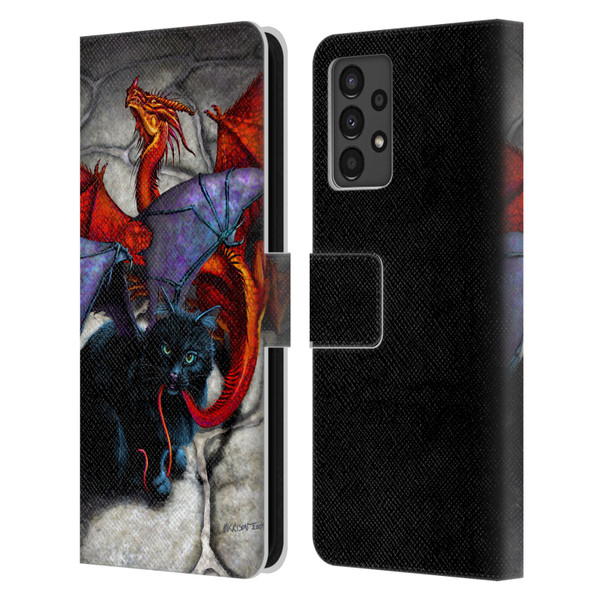 Stanley Morrison Art Bat Winged Black Cat & Dragon Leather Book Wallet Case Cover For Samsung Galaxy A13 (2022)