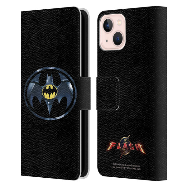 The Flash 2023 Graphics Black Batman Logo Leather Book Wallet Case Cover For Apple iPhone 13