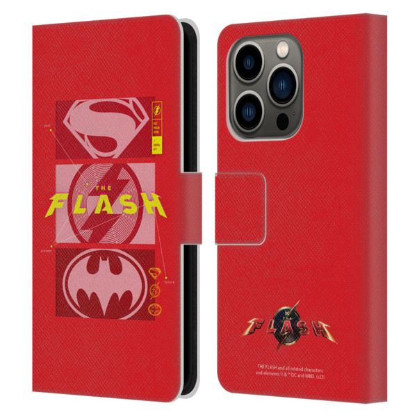 The Flash 2023 Graphics Superhero Logos Leather Book Wallet Case Cover For Apple iPhone 14 Pro