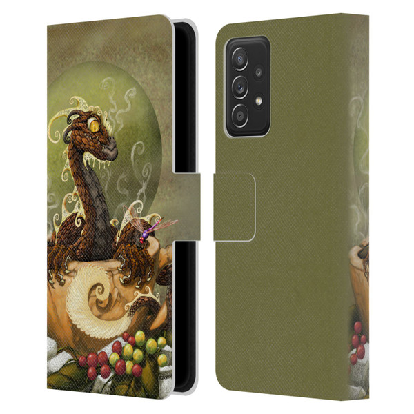 Stanley Morrison Art Brown Coffee Dragon Dragonfly Leather Book Wallet Case Cover For Samsung Galaxy A52 / A52s / 5G (2021)
