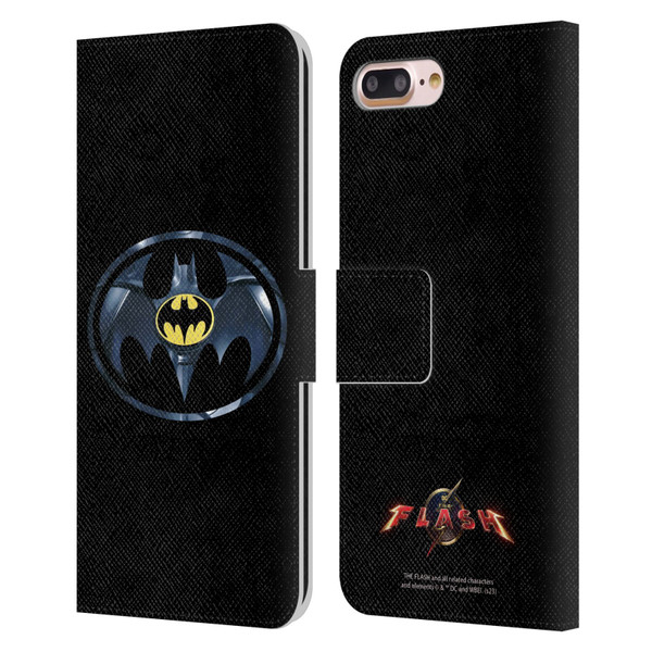 The Flash 2023 Graphics Black Batman Logo Leather Book Wallet Case Cover For Apple iPhone 7 Plus / iPhone 8 Plus