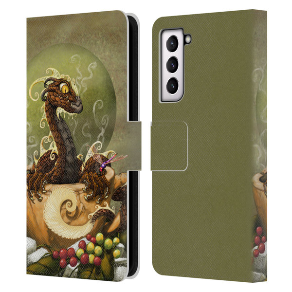 Stanley Morrison Art Brown Coffee Dragon Dragonfly Leather Book Wallet Case Cover For Samsung Galaxy S21 5G