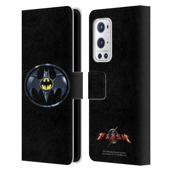 The Flash 2023 Graphics Black Batman Logo Leather Book Wallet Case Cover For OnePlus 9 Pro