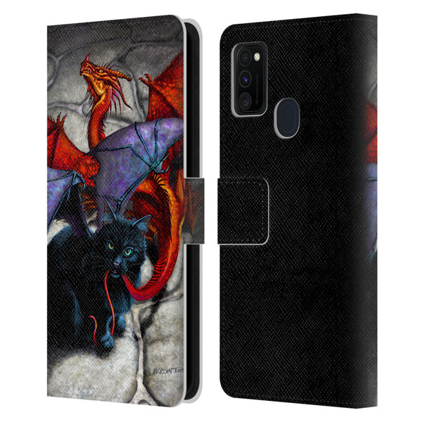 Stanley Morrison Art Bat Winged Black Cat & Dragon Leather Book Wallet Case Cover For Samsung Galaxy M30s (2019)/M21 (2020)