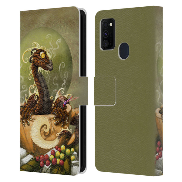 Stanley Morrison Art Brown Coffee Dragon Dragonfly Leather Book Wallet Case Cover For Samsung Galaxy M30s (2019)/M21 (2020)