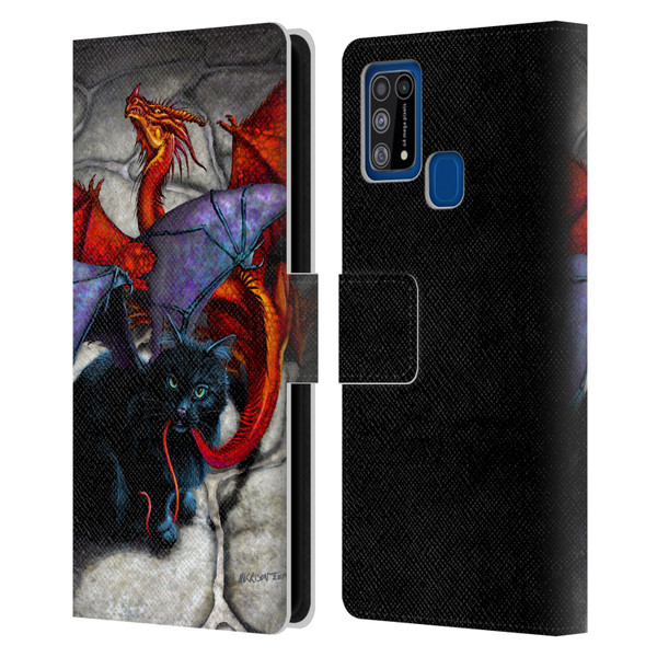 Stanley Morrison Art Bat Winged Black Cat & Dragon Leather Book Wallet Case Cover For Samsung Galaxy M31 (2020)