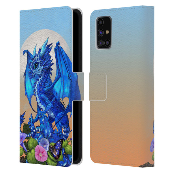 Stanley Morrison Art Blue Sapphire Dragon & Flowers Leather Book Wallet Case Cover For Samsung Galaxy M31s (2020)