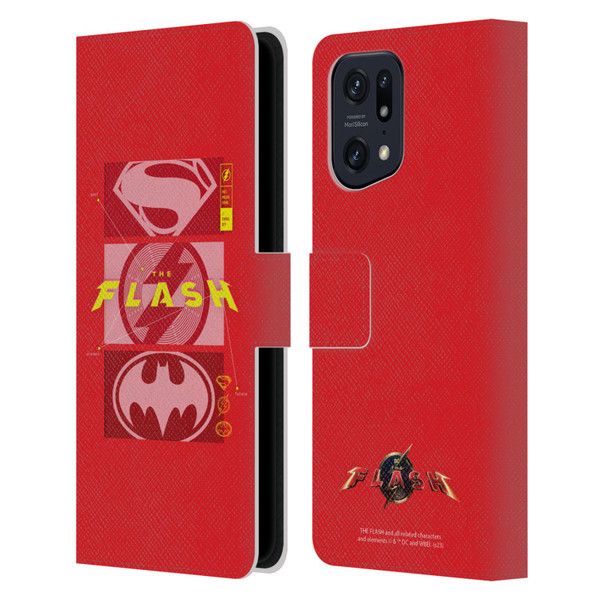 The Flash 2023 Graphics Superhero Logos Leather Book Wallet Case Cover For OPPO Find X5