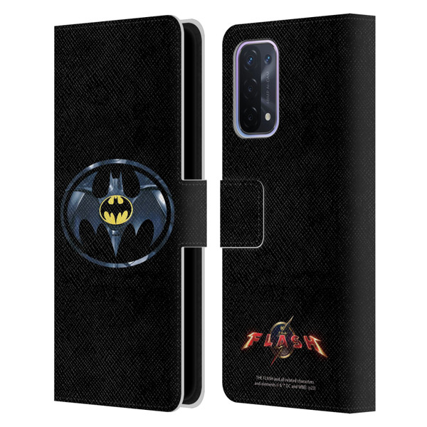 The Flash 2023 Graphics Black Batman Logo Leather Book Wallet Case Cover For OPPO A54 5G