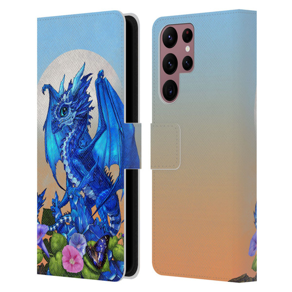 Stanley Morrison Art Blue Sapphire Dragon & Flowers Leather Book Wallet Case Cover For Samsung Galaxy S22 Ultra 5G