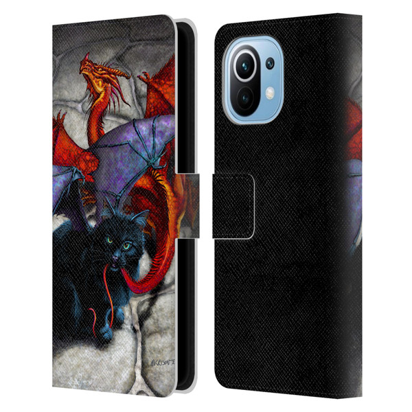 Stanley Morrison Art Bat Winged Black Cat & Dragon Leather Book Wallet Case Cover For Xiaomi Mi 11