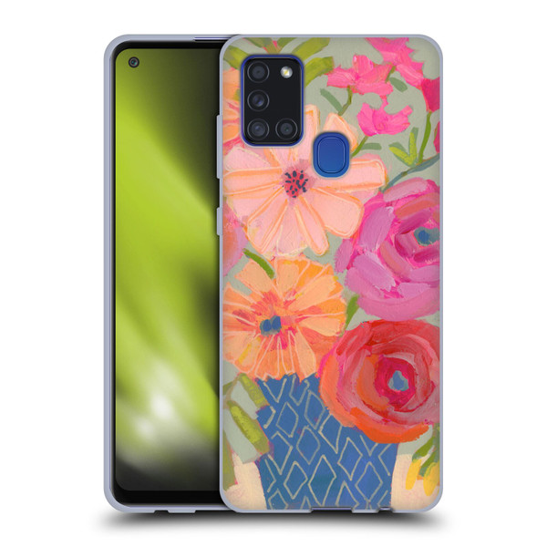 Suzanne Allard Floral Graphics Blue Diamond Soft Gel Case for Samsung Galaxy A21s (2020)