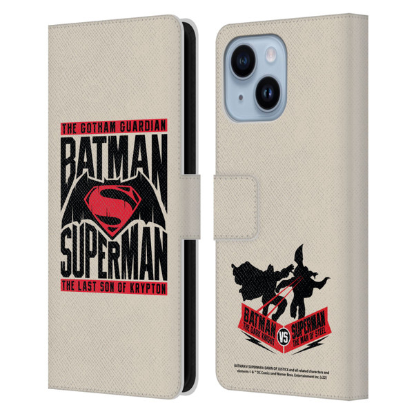 Batman V Superman: Dawn of Justice Graphics Typography Leather Book Wallet Case Cover For Apple iPhone 14 Plus