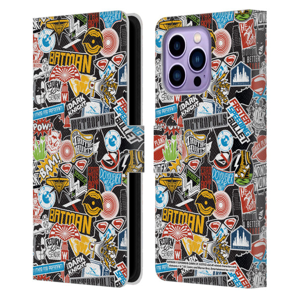 Batman V Superman: Dawn of Justice Graphics Sticker Collage Leather Book Wallet Case Cover For Apple iPhone 14 Pro Max