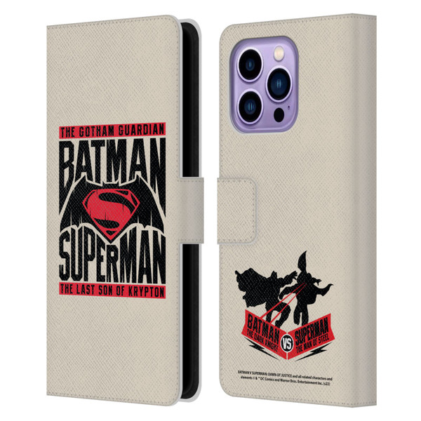Batman V Superman: Dawn of Justice Graphics Typography Leather Book Wallet Case Cover For Apple iPhone 14 Pro Max