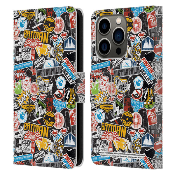 Batman V Superman: Dawn of Justice Graphics Sticker Collage Leather Book Wallet Case Cover For Apple iPhone 14 Pro