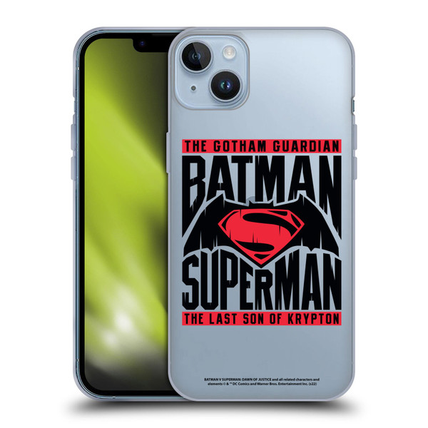 Batman V Superman: Dawn of Justice Graphics Typography Soft Gel Case for Apple iPhone 14 Plus