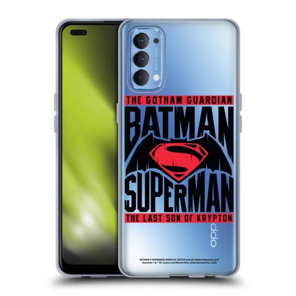 Batman V Superman: Dawn of Justice Graphics Typography Soft Gel Case for OPPO Reno 4 5G