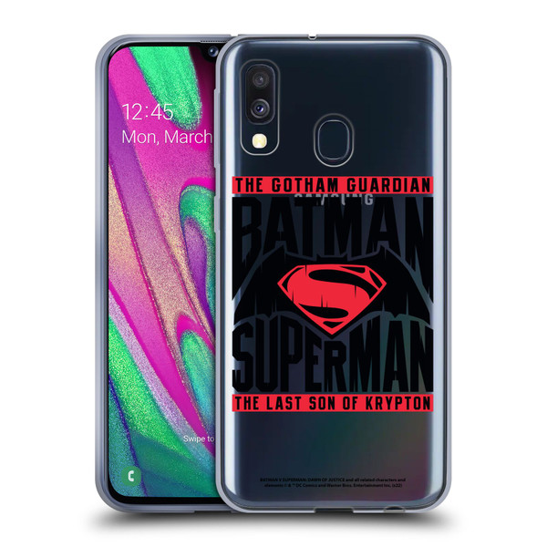 Batman V Superman: Dawn of Justice Graphics Typography Soft Gel Case for Samsung Galaxy A40 (2019)