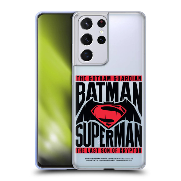 Batman V Superman: Dawn of Justice Graphics Typography Soft Gel Case for Samsung Galaxy S21 Ultra 5G