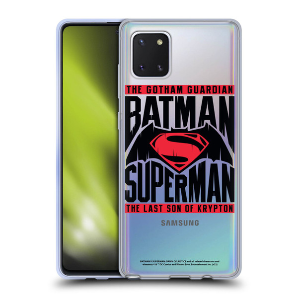 Batman V Superman: Dawn of Justice Graphics Typography Soft Gel Case for Samsung Galaxy Note10 Lite