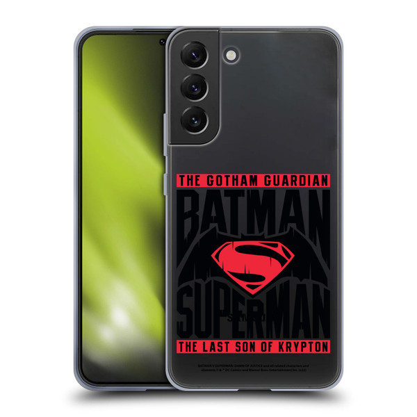 Batman V Superman: Dawn of Justice Graphics Typography Soft Gel Case for Samsung Galaxy S22+ 5G