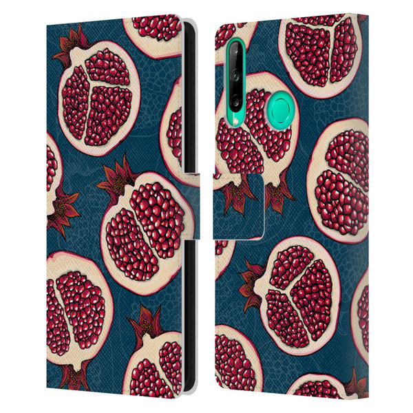 Katerina Kirilova Fruits & Foliage Patterns Pomegranate Slices Leather Book Wallet Case Cover For Huawei P40 lite E