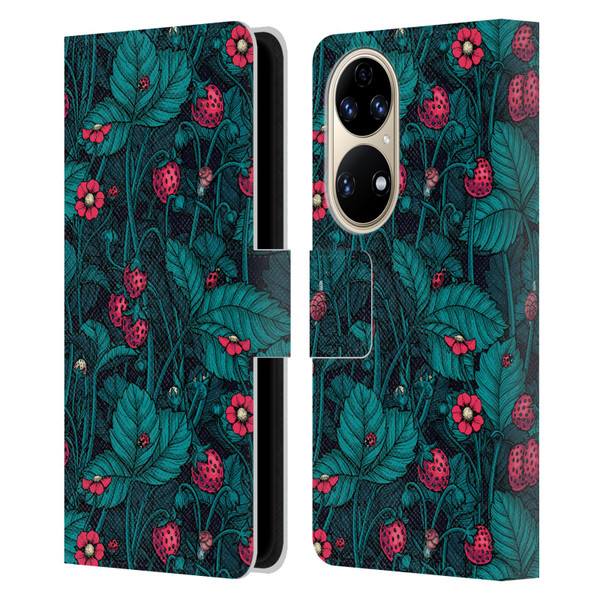 Katerina Kirilova Fruits & Foliage Patterns Wild Strawberries Leather Book Wallet Case Cover For Huawei P50