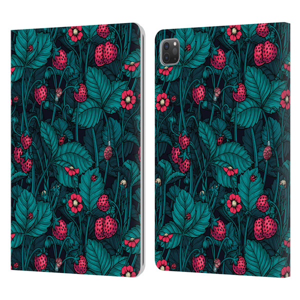 Katerina Kirilova Fruits & Foliage Patterns Wild Strawberries Leather Book Wallet Case Cover For Apple iPad Pro 11 2020 / 2021 / 2022