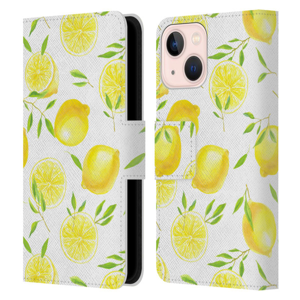 Katerina Kirilova Fruits & Foliage Patterns Lemons Leather Book Wallet Case Cover For Apple iPhone 13 Mini