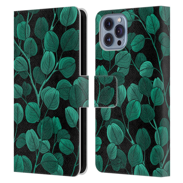 Katerina Kirilova Fruits & Foliage Patterns Eucalyptus Silver Dollar Leather Book Wallet Case Cover For Apple iPhone 14