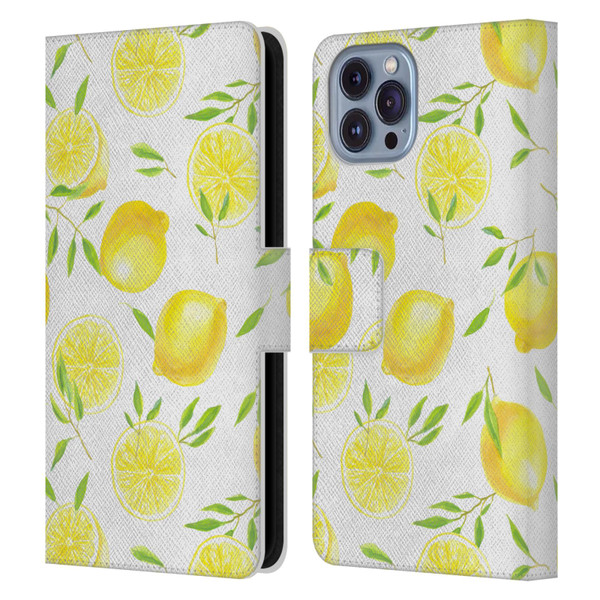 Katerina Kirilova Fruits & Foliage Patterns Lemons Leather Book Wallet Case Cover For Apple iPhone 14