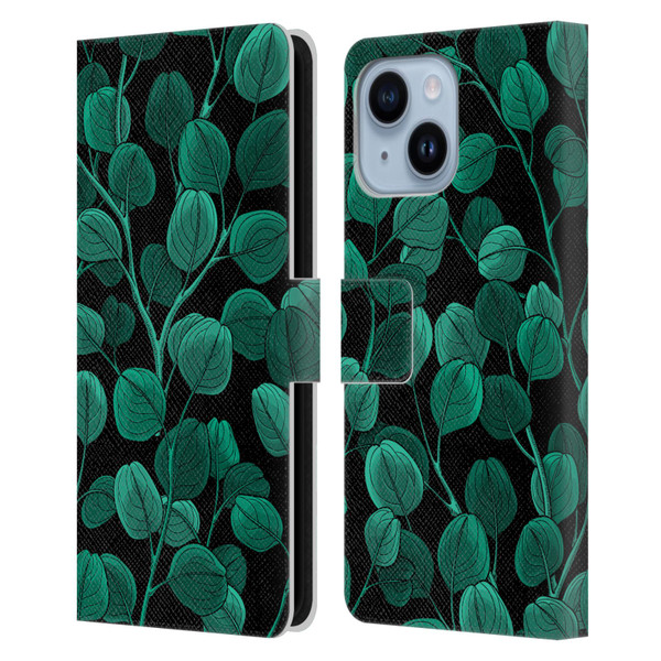 Katerina Kirilova Fruits & Foliage Patterns Eucalyptus Silver Dollar Leather Book Wallet Case Cover For Apple iPhone 14 Plus