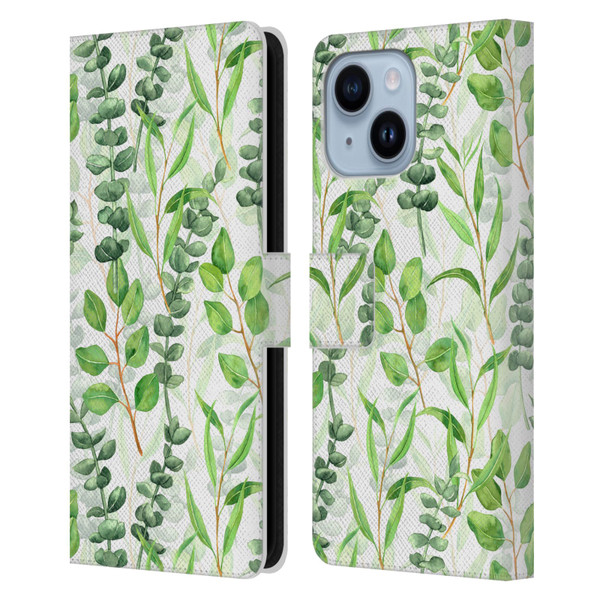 Katerina Kirilova Fruits & Foliage Patterns Eucalyptus Mix Leather Book Wallet Case Cover For Apple iPhone 14 Plus