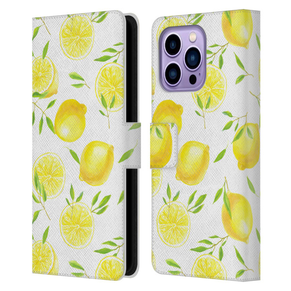 Katerina Kirilova Fruits & Foliage Patterns Lemons Leather Book Wallet Case Cover For Apple iPhone 14 Pro Max