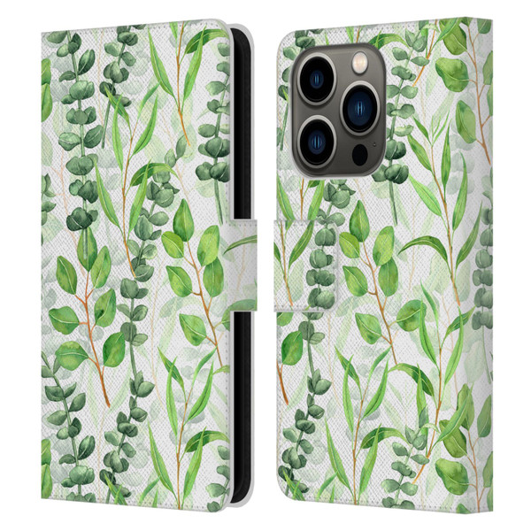 Katerina Kirilova Fruits & Foliage Patterns Eucalyptus Mix Leather Book Wallet Case Cover For Apple iPhone 14 Pro