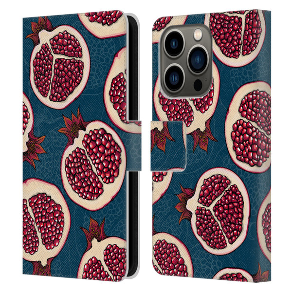 Katerina Kirilova Fruits & Foliage Patterns Pomegranate Slices Leather Book Wallet Case Cover For Apple iPhone 14 Pro